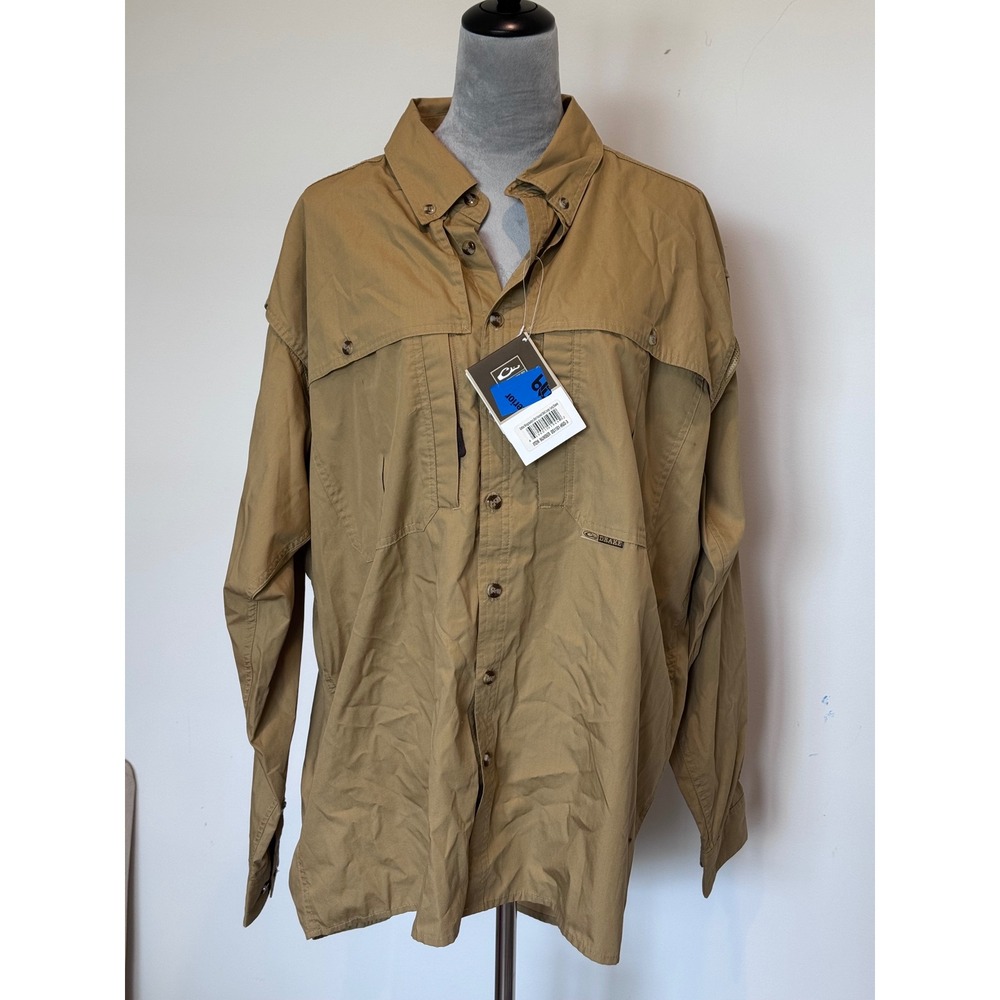 Drake Clothing Company Mens Large Tan Magnattach Vented Fishing Shirt NWT